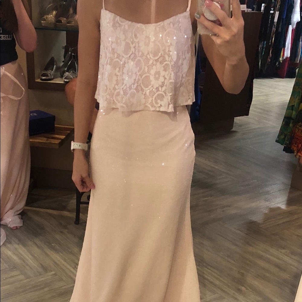 Blush 2 piece bridesmaid dress